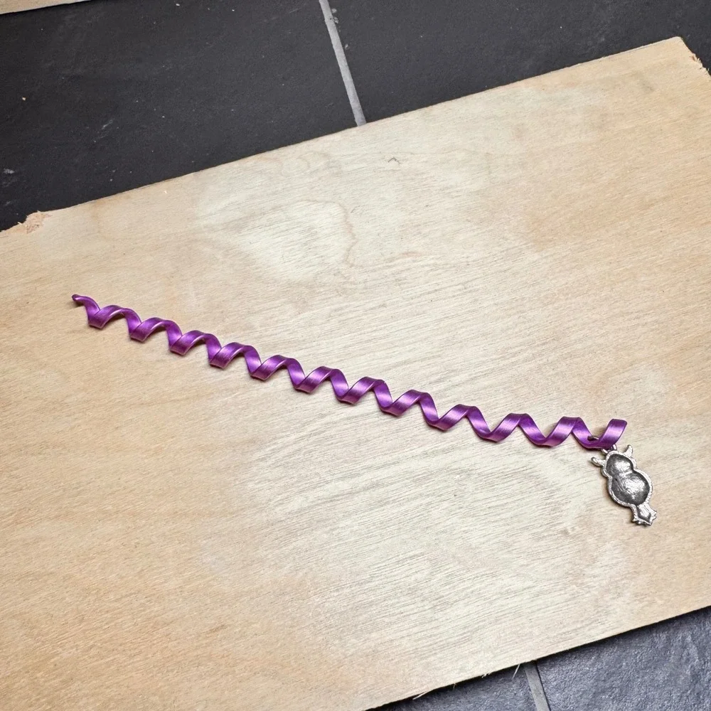 Y2K Purple Spiral Ribbon Owl Charm Hair Twister Boho Renaissance Accessory 5.9in
